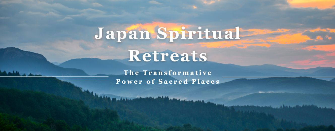 Japan spiritual retreats with mountains, forest, and sacred places at sunrise