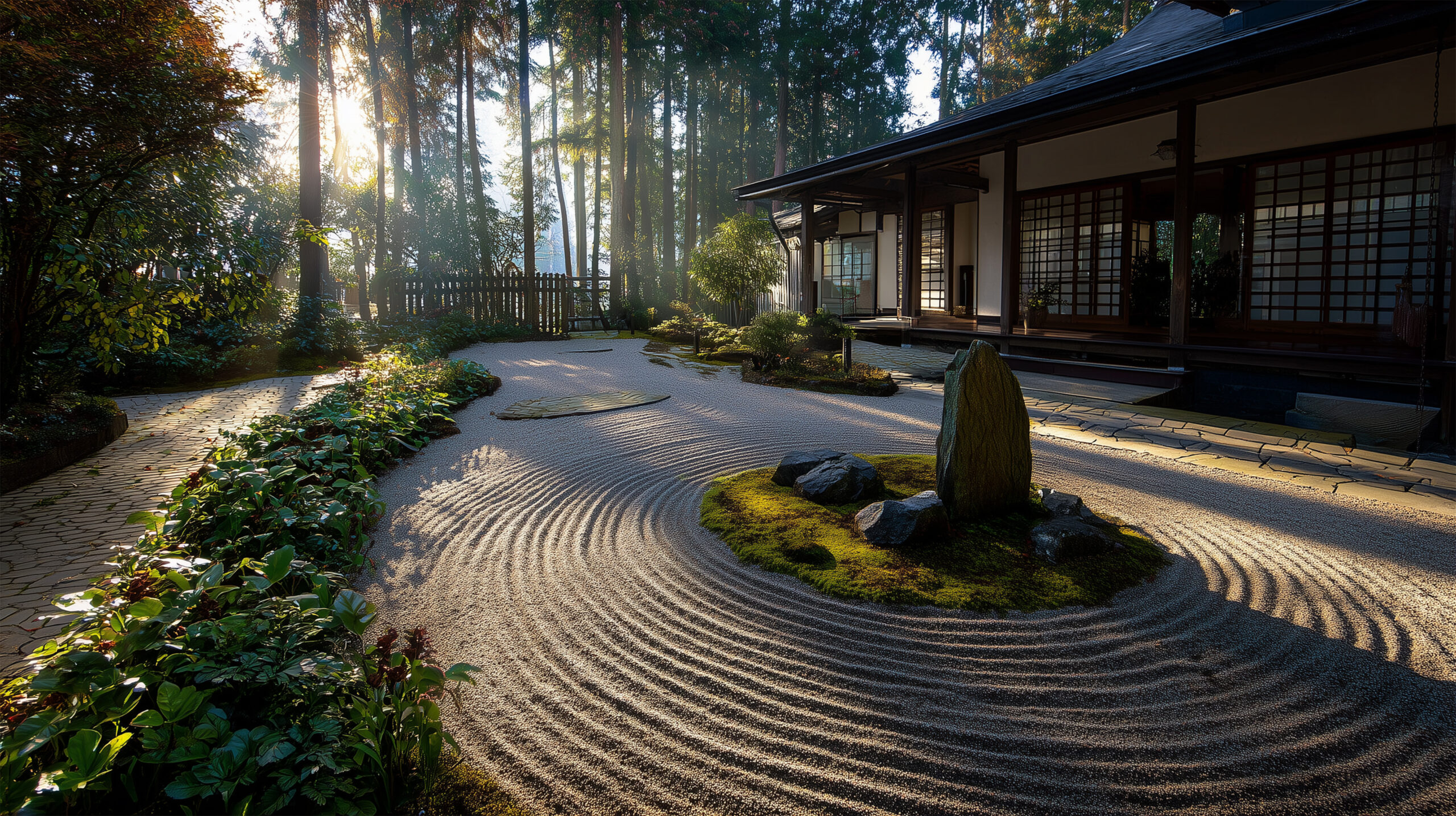 Zen temple garden and wooden architecture in Japan