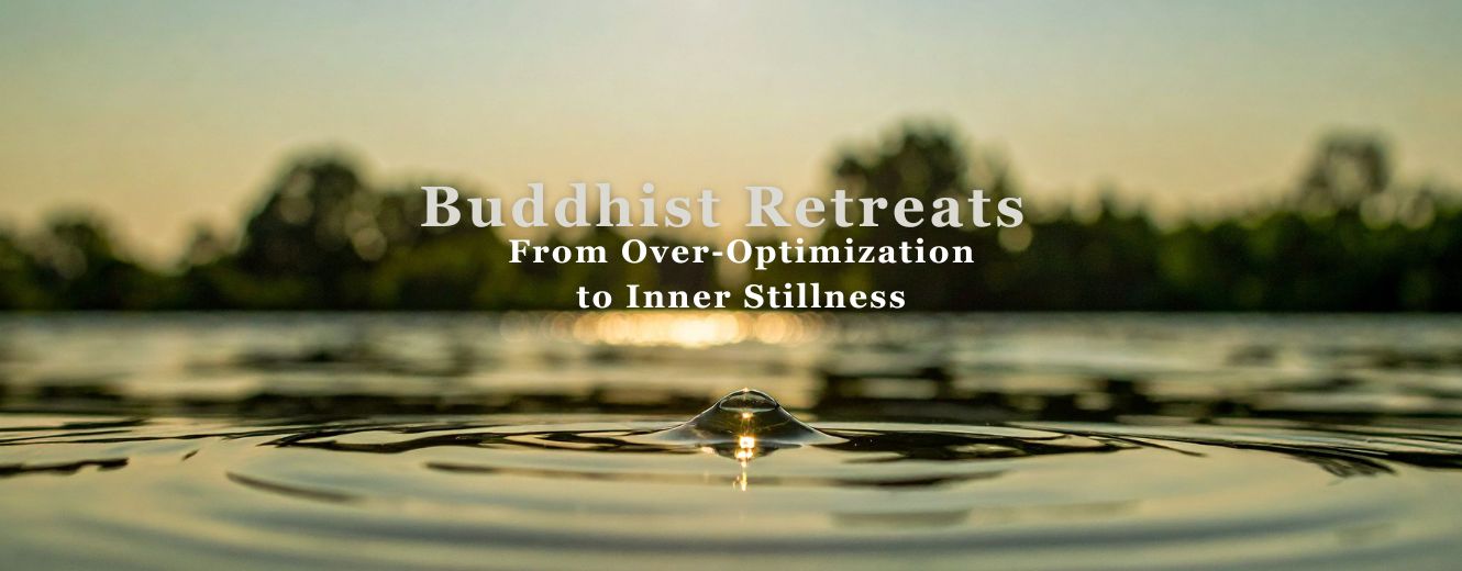 Calm water ripple at sunrise symbolizing inner stillness and mindfulness in Buddhist retreats