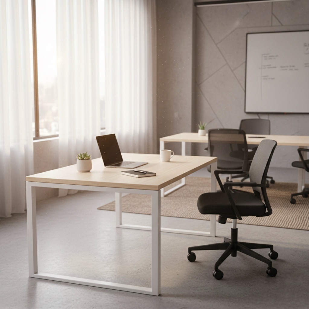 Morning light on a minimalist office desk symbolizing focus, calm, and mindfulness in leadership training