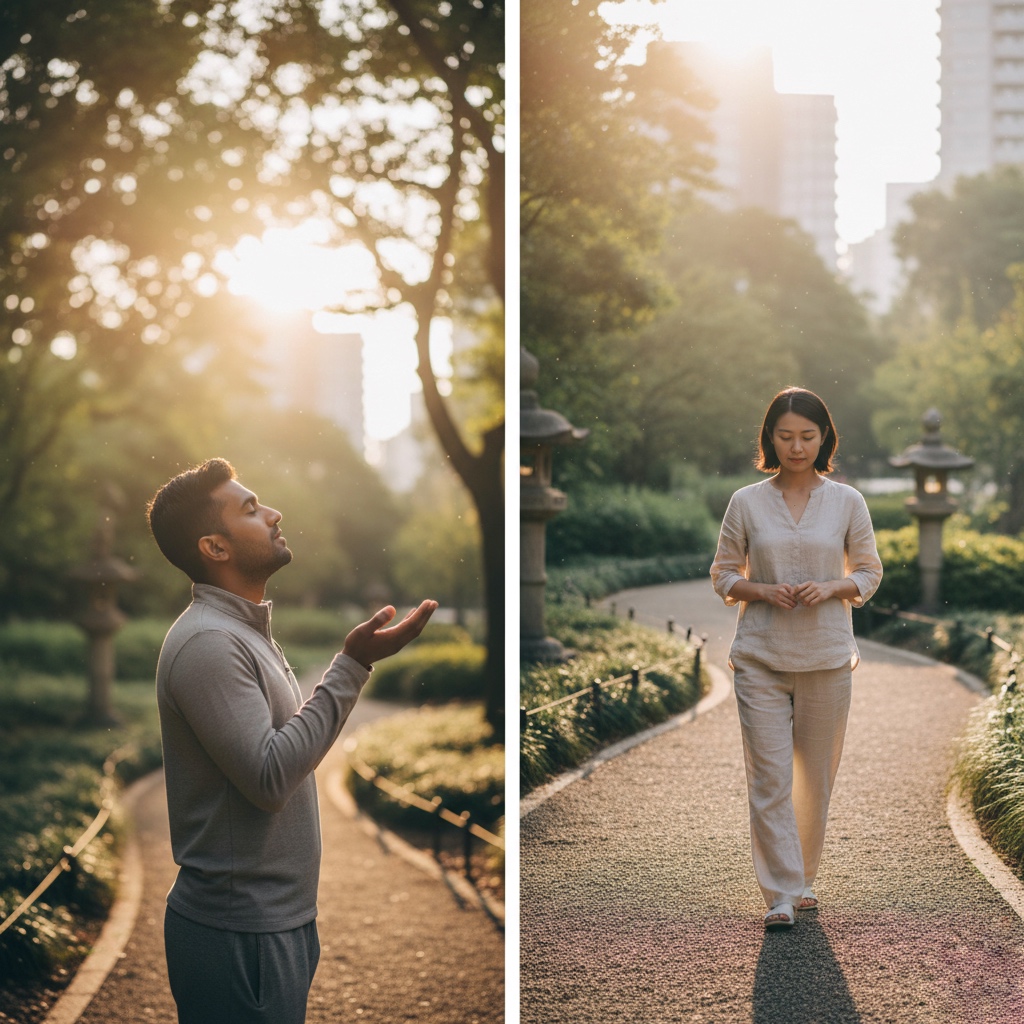Daily mindfulness practice through simple breathing and walking meditation