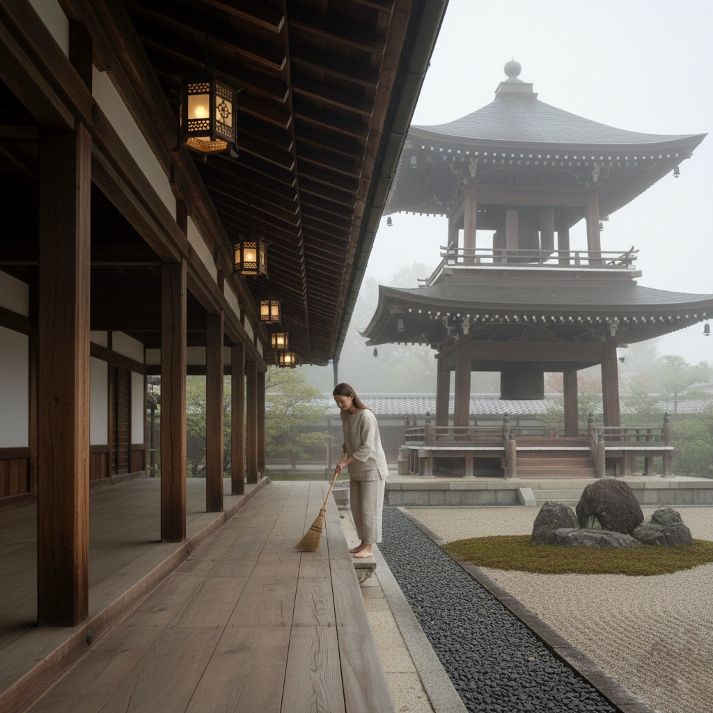 Zen Buddhist retreat in Japan emphasizing discipline as the framework that reveals freedom