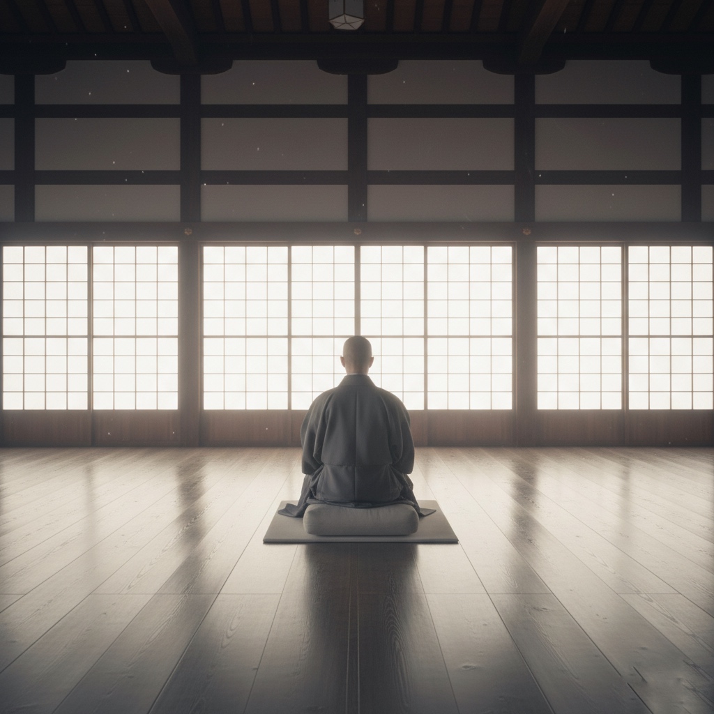 soto zen practitioner sitting in silence inspired by dogen's teaching