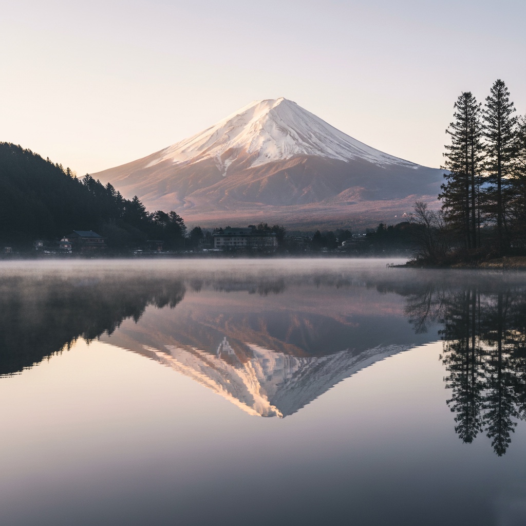 Reflection of Mt. Fuji lake symbolizing inner stillness and awakening during spiritual retreat in Japan