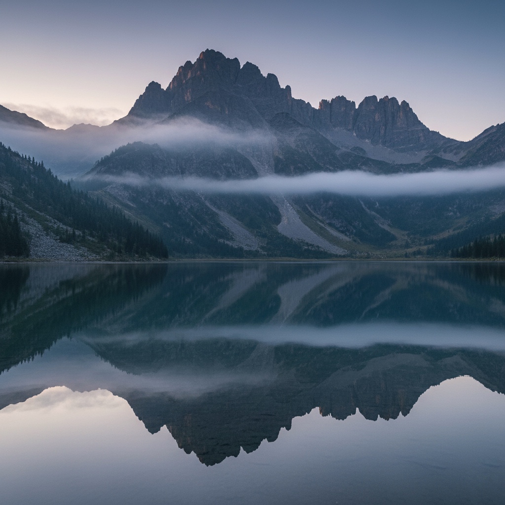 Reflection of a mountain on still water symbolizing balance and neutrality in mindful leadership