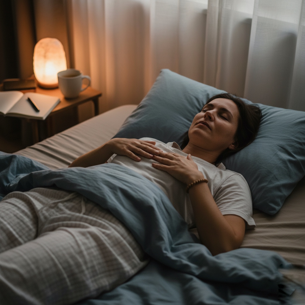 Person lying in bed practicing mindfulness for sleepless nights
