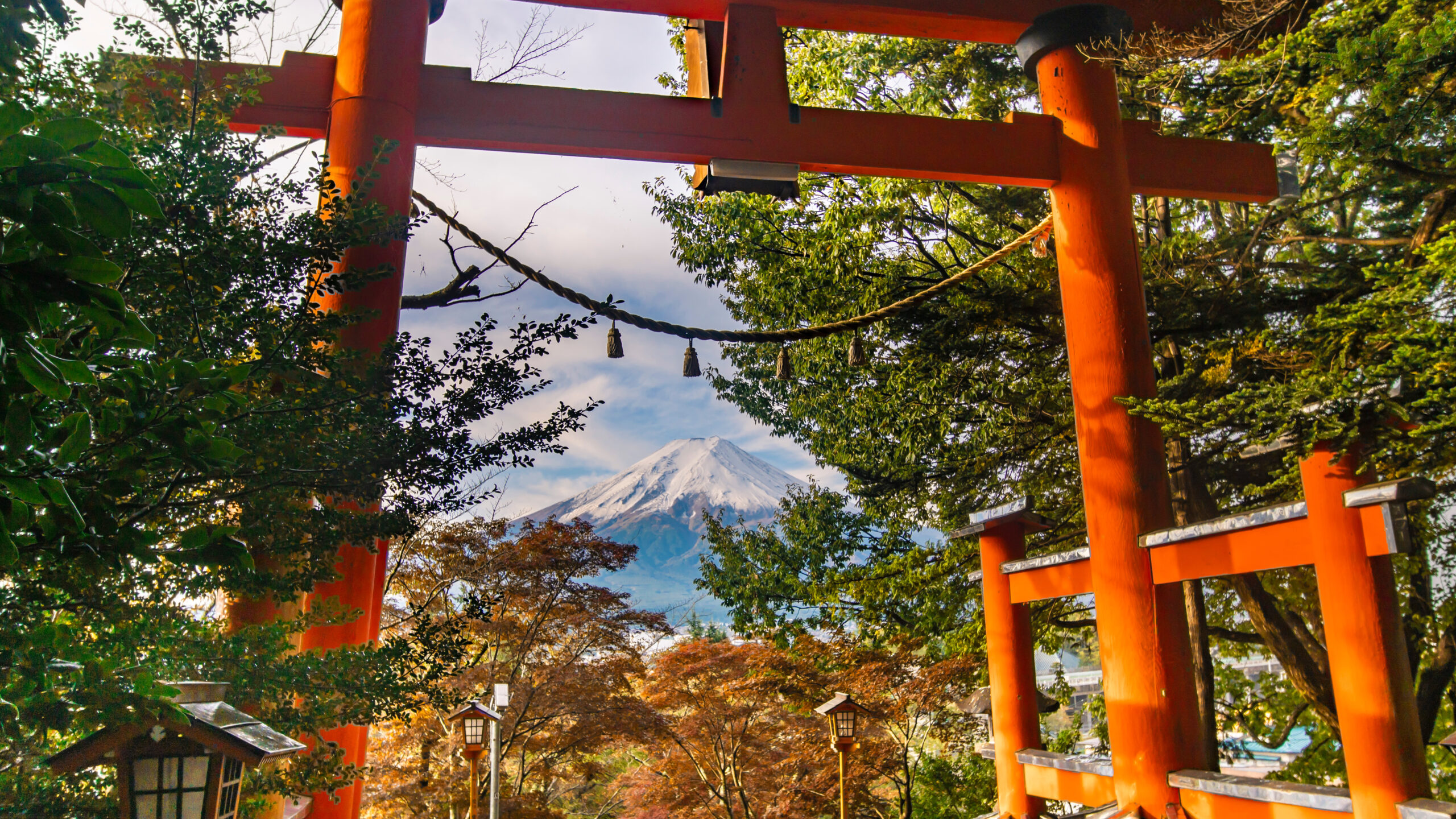 Sacred Mt Fuji with shrine torii and cultural heritage