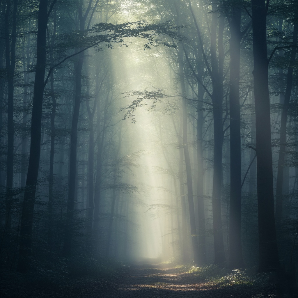 Soft light breaking through morning mist symbolizing clarity and insight gained through meditation