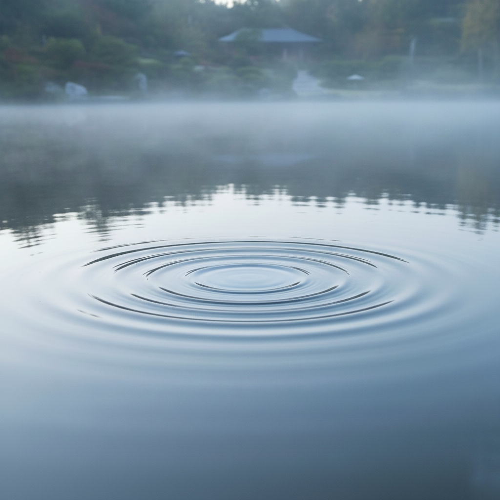Gentle ripples on still water representing the shift from mindfulness to pure being in meditation practice
