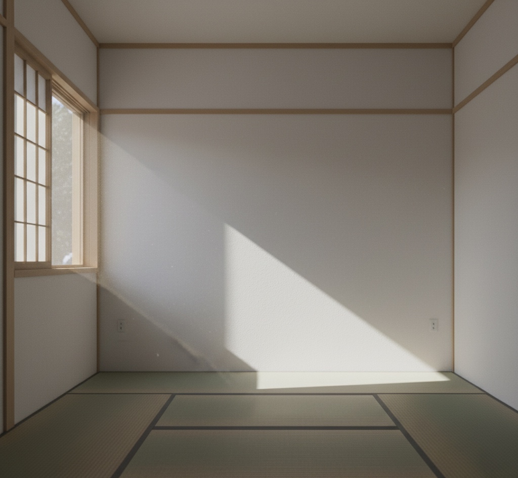 minimal scene of soft light entering a silent empty space, representing silence as the beginning of dialogue