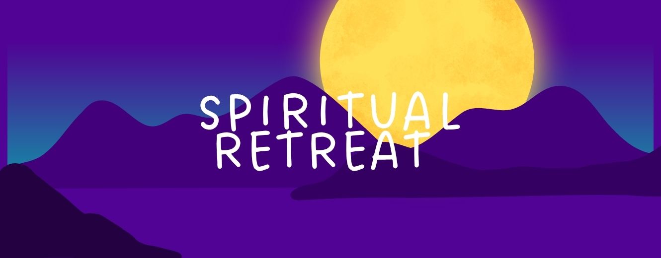 Abstract illustration of moon over mountain at night, symbolizing inner peace and transformation during a spiritual retreat in Japan.
