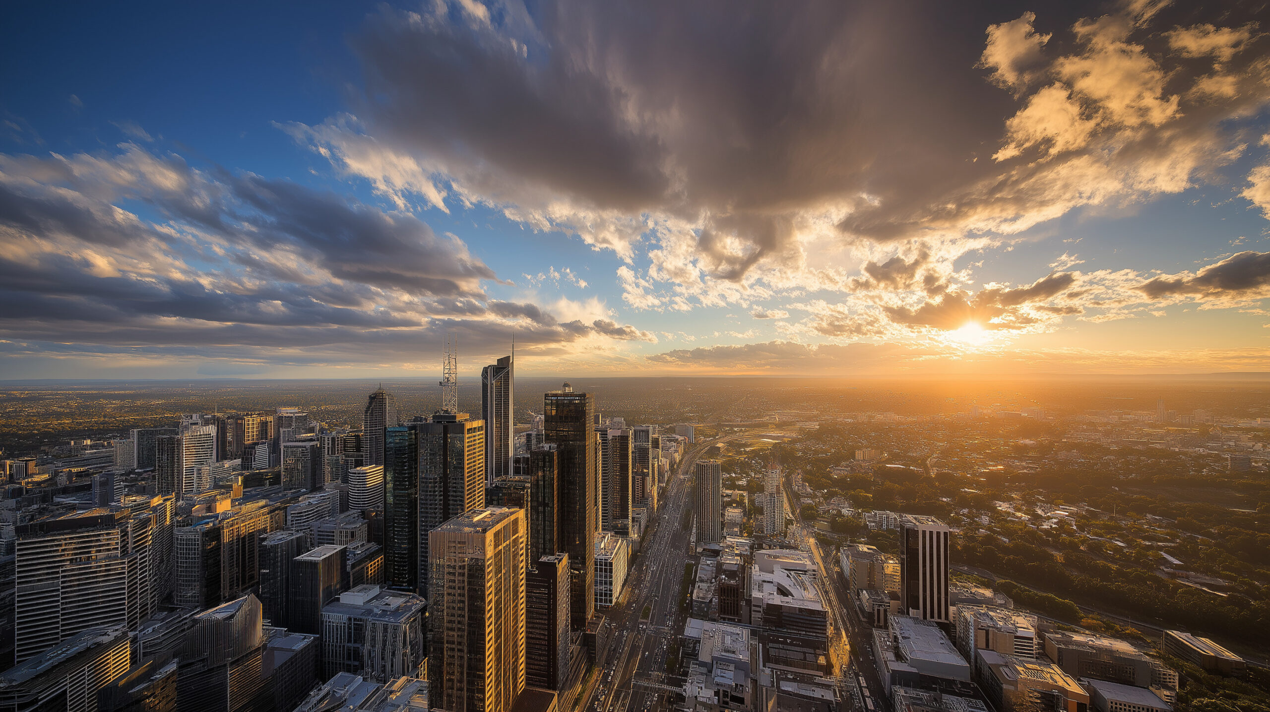 Sunset over a restless city — symbolizing the limits of modern rest and the quiet urge to return inward