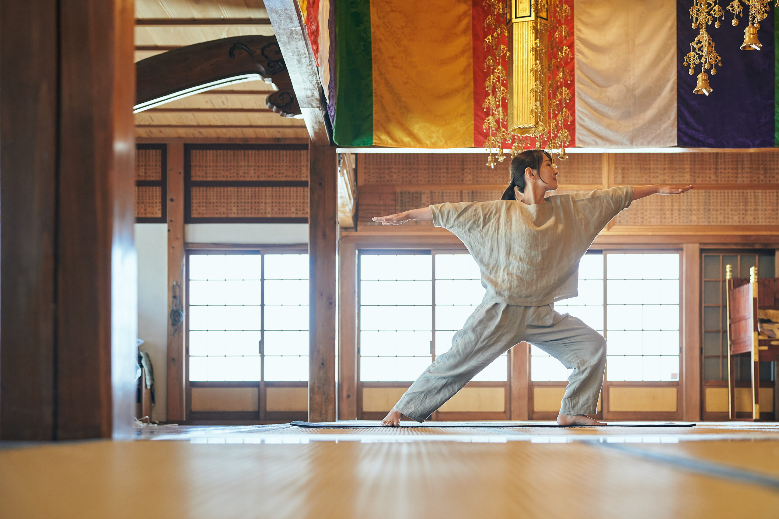 Yoga practice during Zen retreat with sun salutations