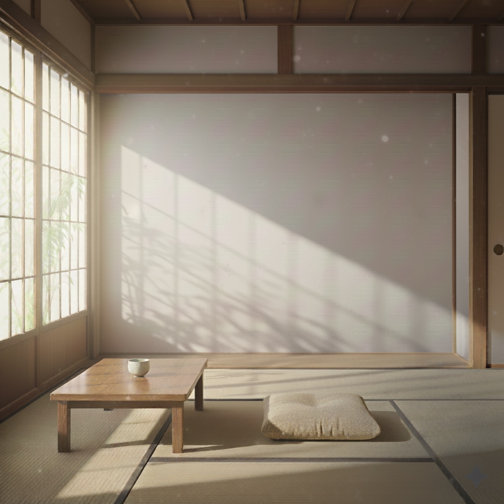 soft forest light passing through shoji suggesting the quiet home within