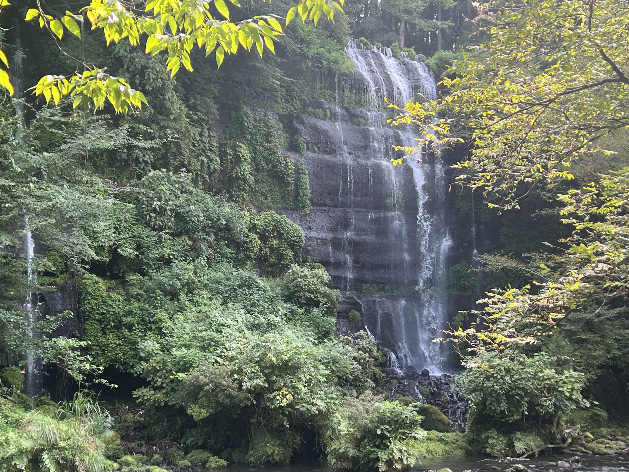 Taro and Jiro waterfalls near Mt. Fuji in forest setting