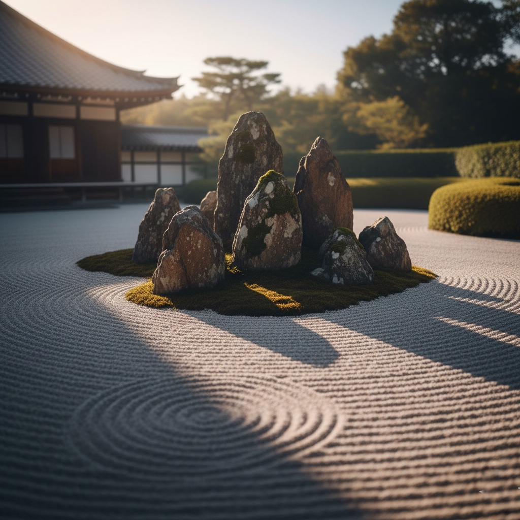 余白と静けさを感じる禅寺の石庭の風景