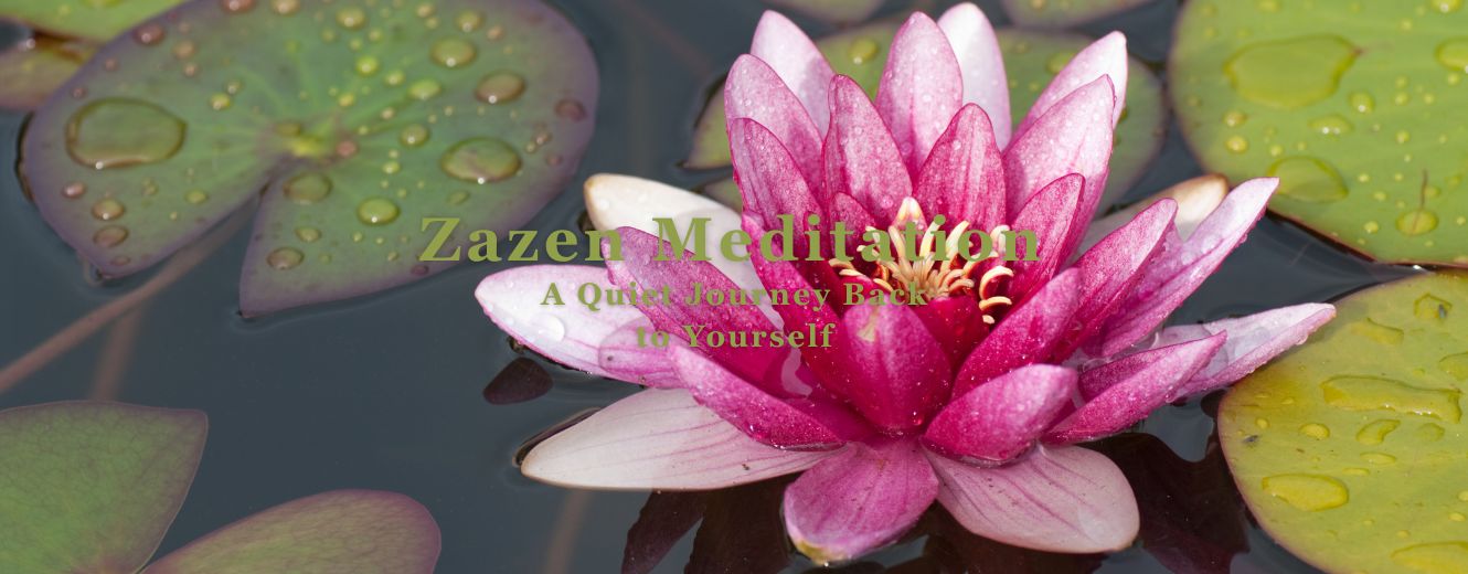 Pink lotus flower floating on calm water symbolizing Zazen meditation — a quiet journey back to yourself
