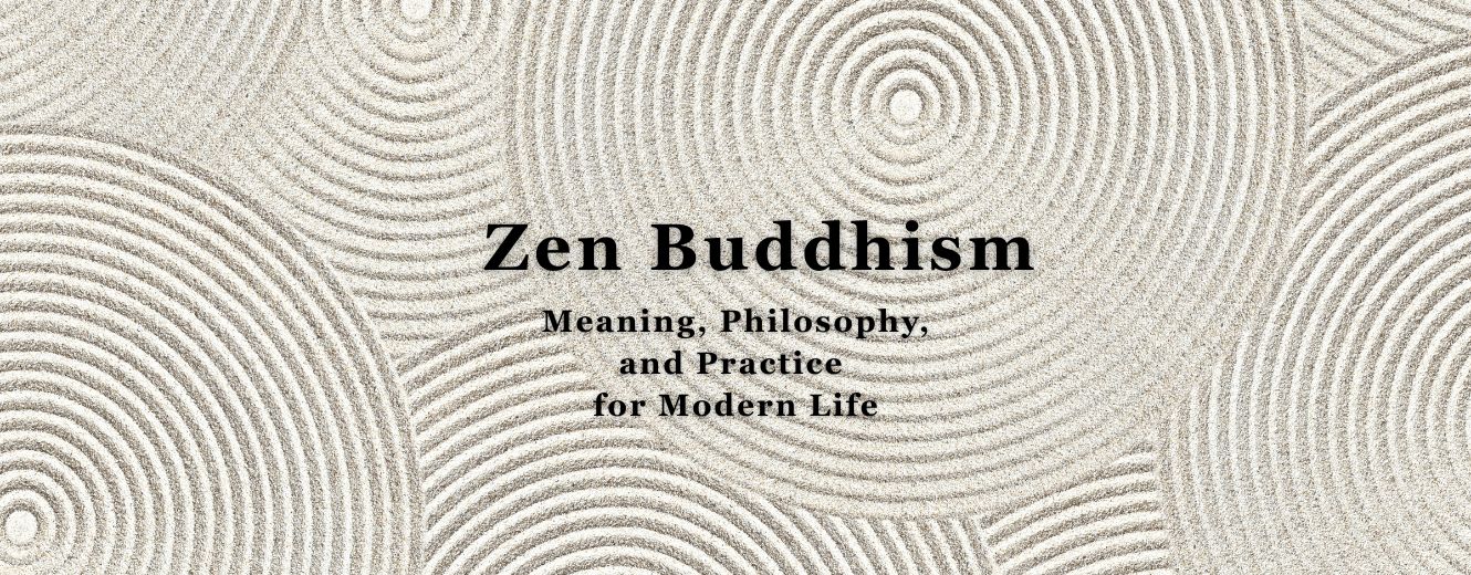 Zen garden sand patterns symbolizing the calm, clarity, and philosophy of Zen Buddhism in Japan