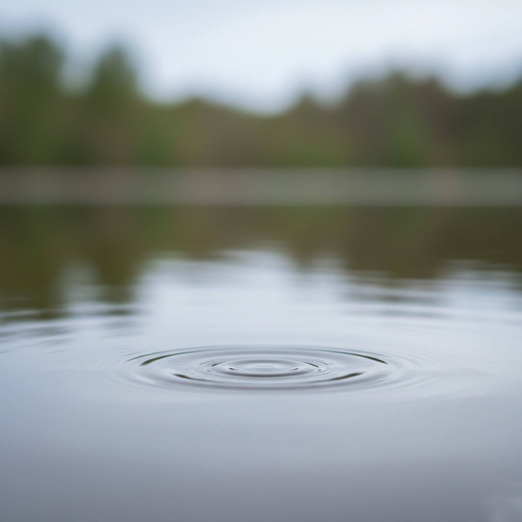 静かな水面に広がるやわらかな波紋。禅的な視点と静けさを象徴する抽象的なイメージ。