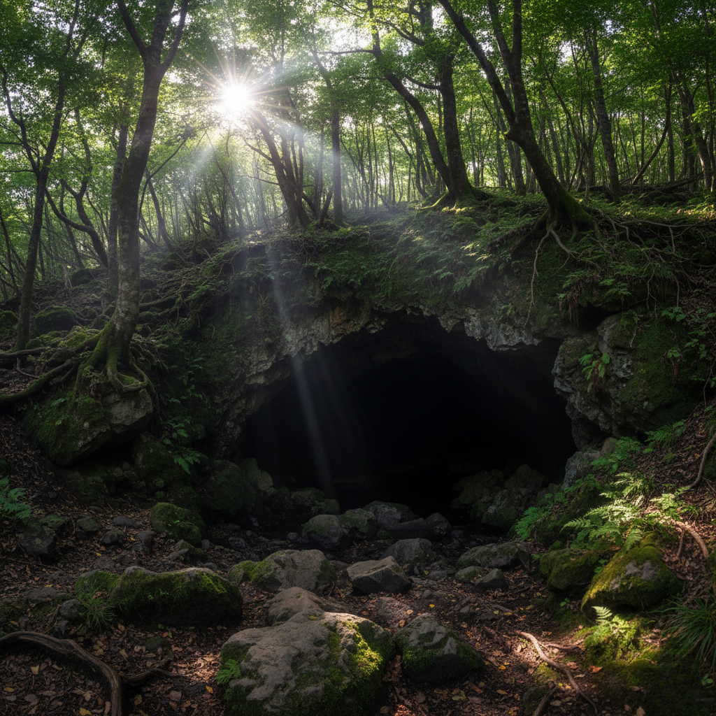 青木ヶ原樹海の森と洞窟入口が伝える富士山麓の神秘的な自然体験