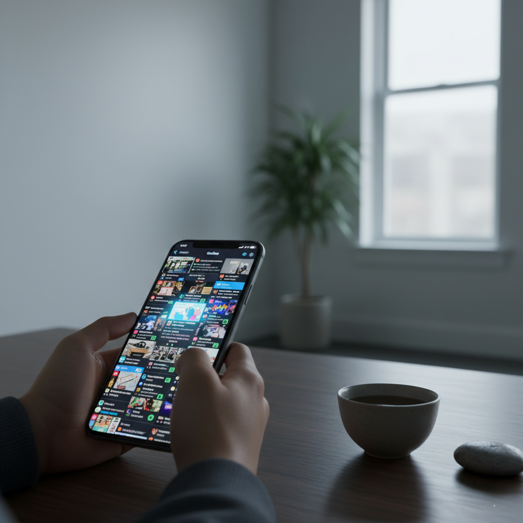 情報過多の現代を象徴するスマートフォンと、立ち止まるための静かな時間