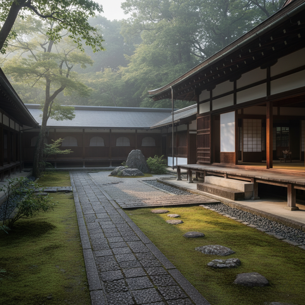 禅を取り入れた企業研修の舞台となる静かな禅寺の境内 