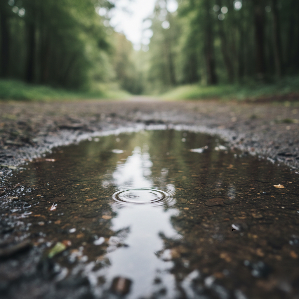 風が止んだ後に静まった水たまり（放下著・判断を手放すイメージ）