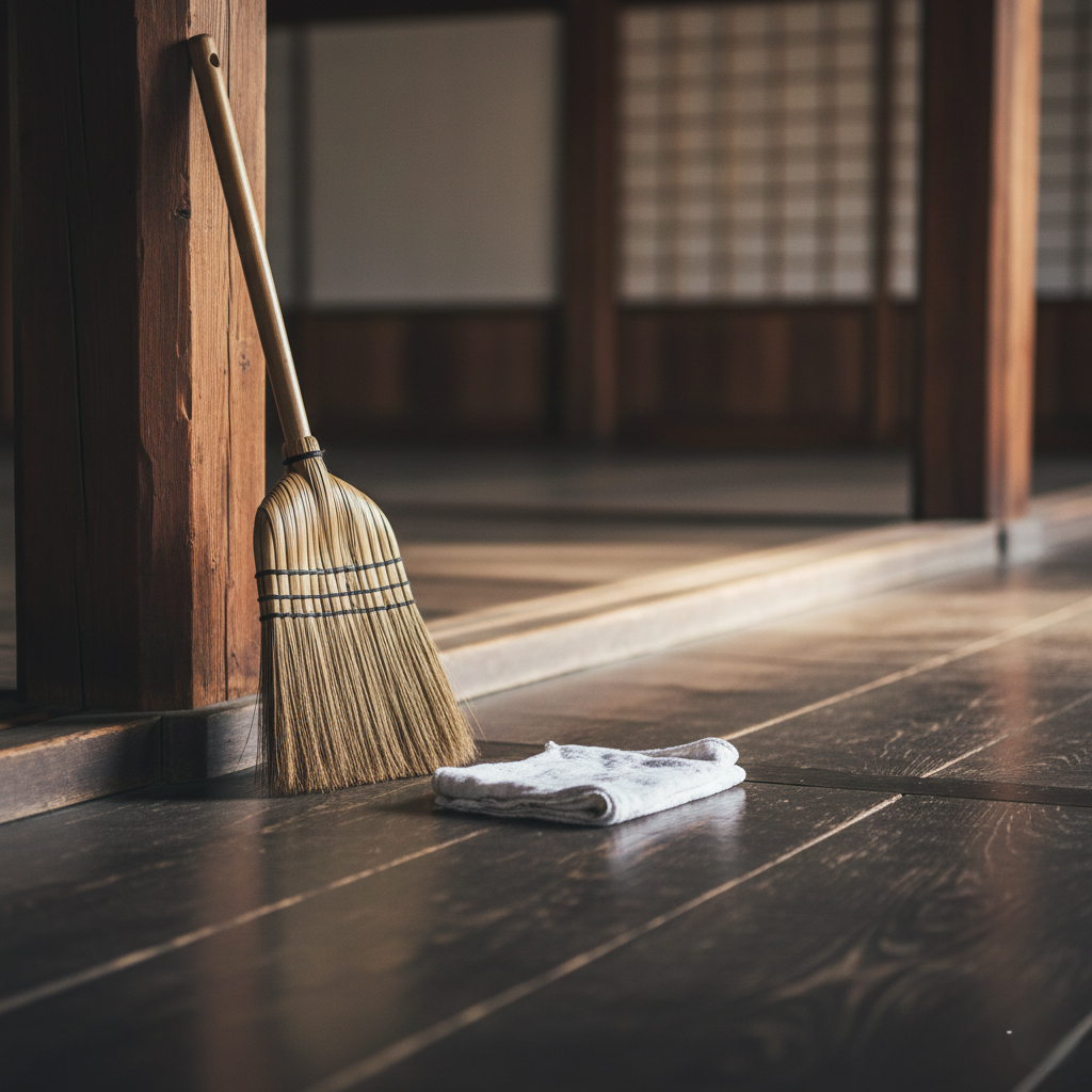 禅寺の作務で使われる箒と掃除道具｜シンプルさの中にある禅の修行